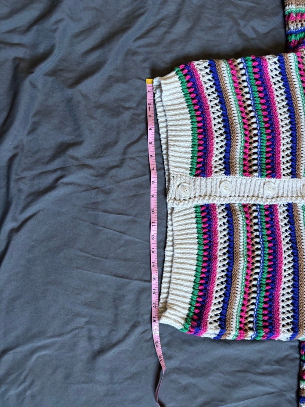 Vigoss Multicolor Striped Open-Knit V-Neck Cardigan - Picture 14 of 15